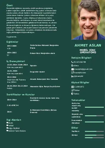 Vinç Operatörü Cv Örnekleri cv indir